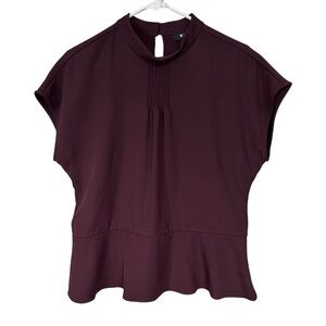 DKNY Plum Burgundy Short Sleeve Peplum Blouse Small